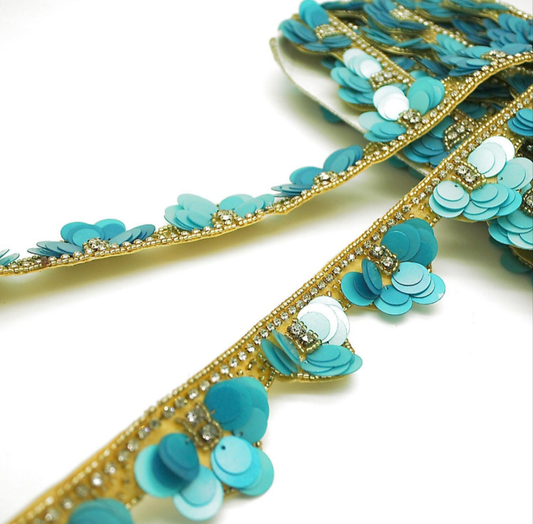 TURQUOISE SEQUIN CRYSTAL TRIM - sarahi.NYC