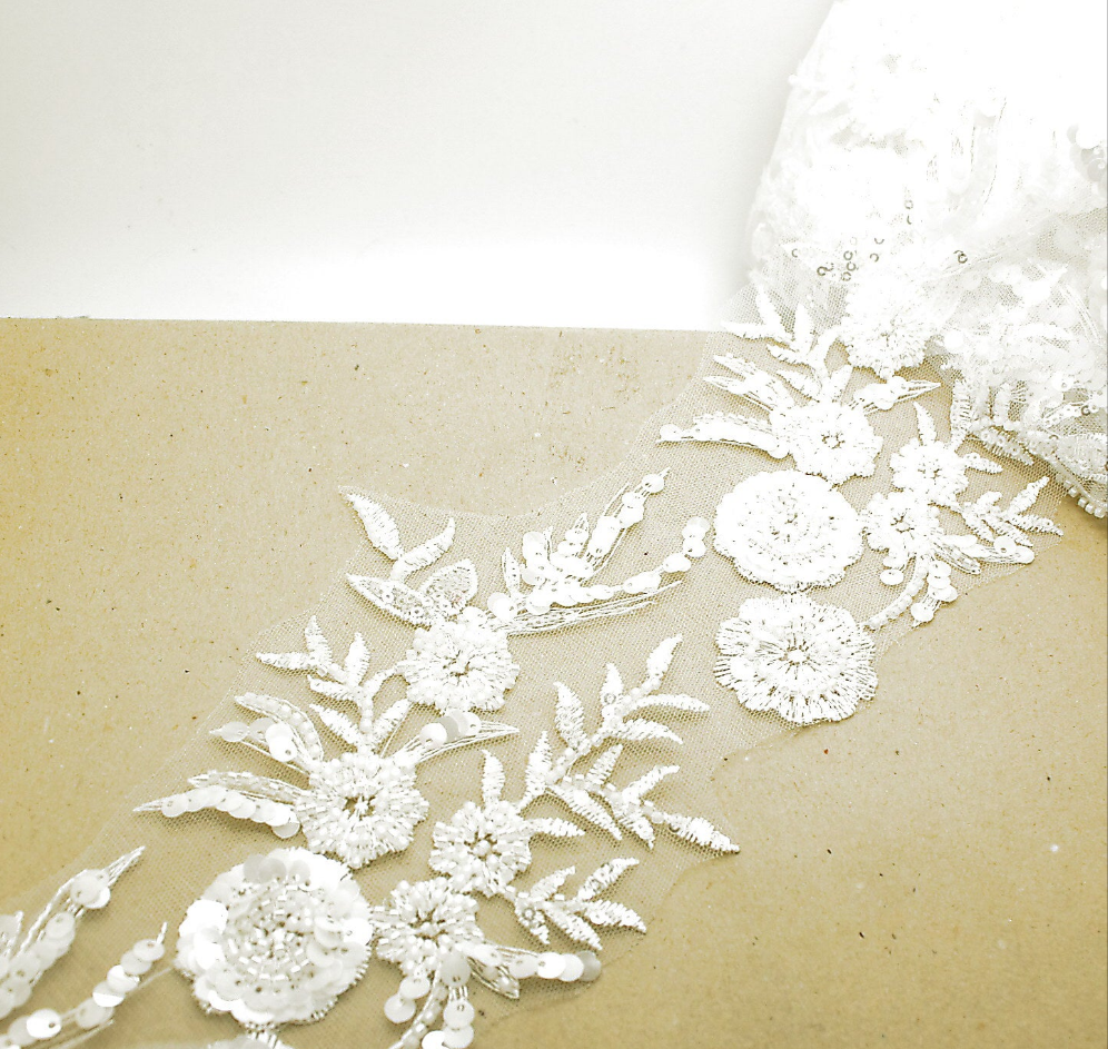 WHITE NET RHINESTONE TRIM - sarahi.NYC