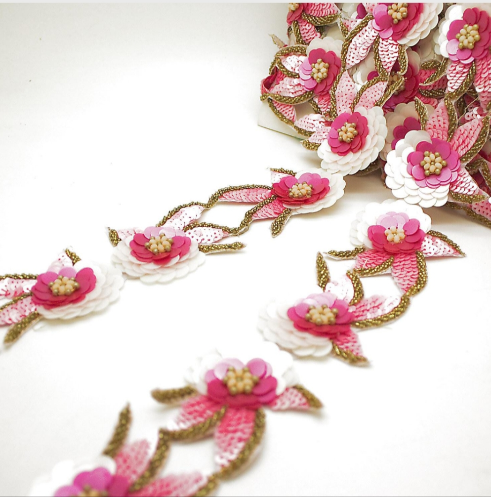 PINK WHITE SEQUIN FLOWER TRIM - sarahi.NYC