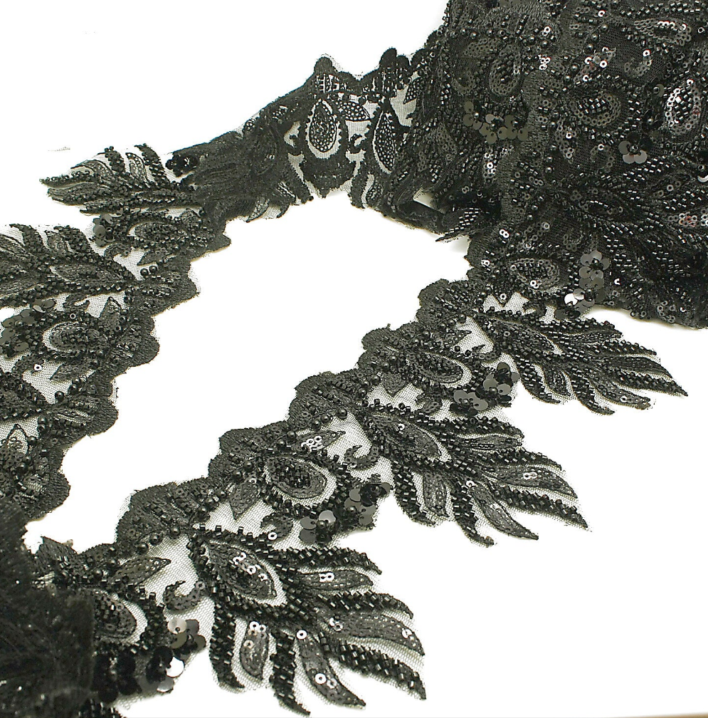 BLACK BEADED NET TRIM - sarahi.NYC