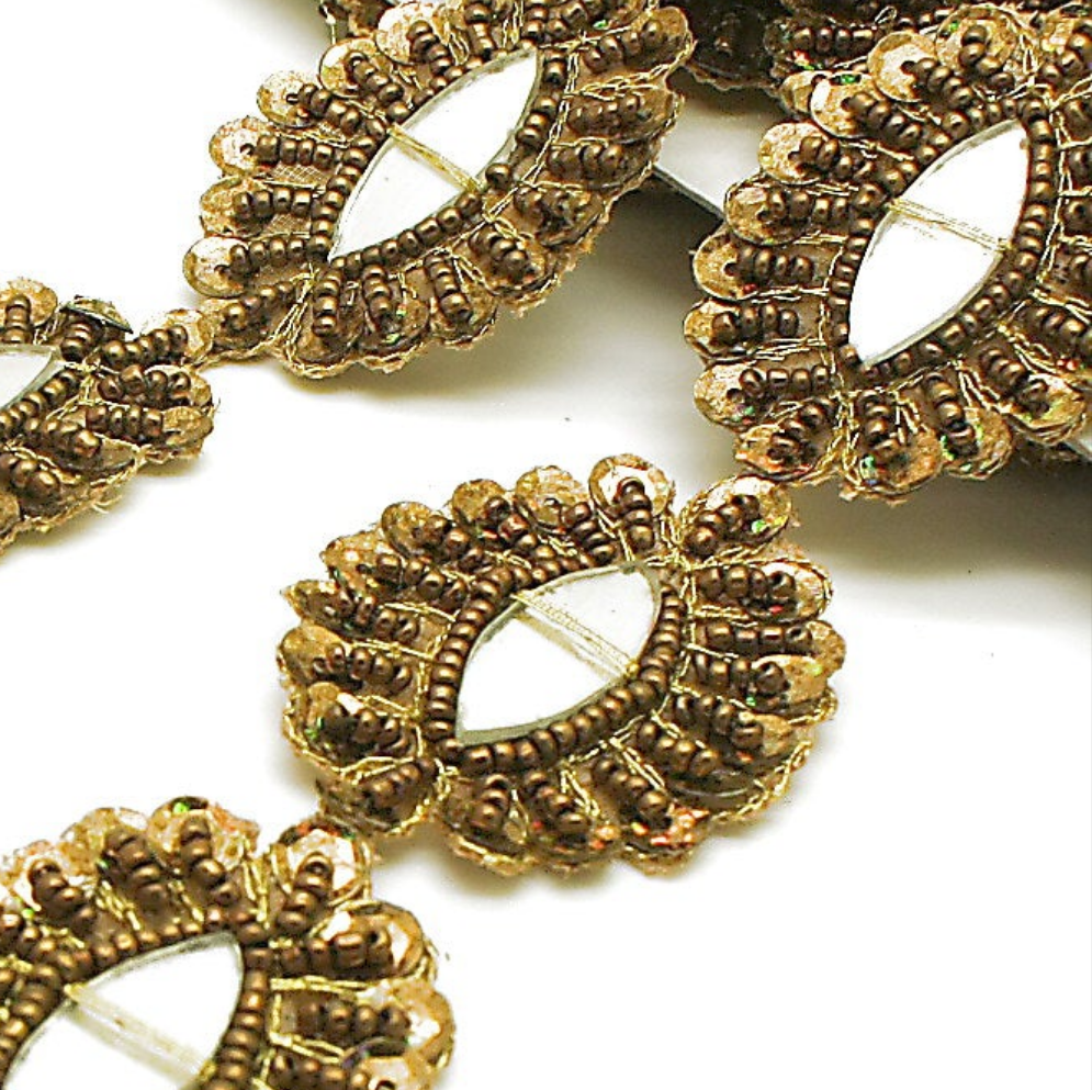 BROWN MIRROR BEADED TRIM - sarahi.NYC