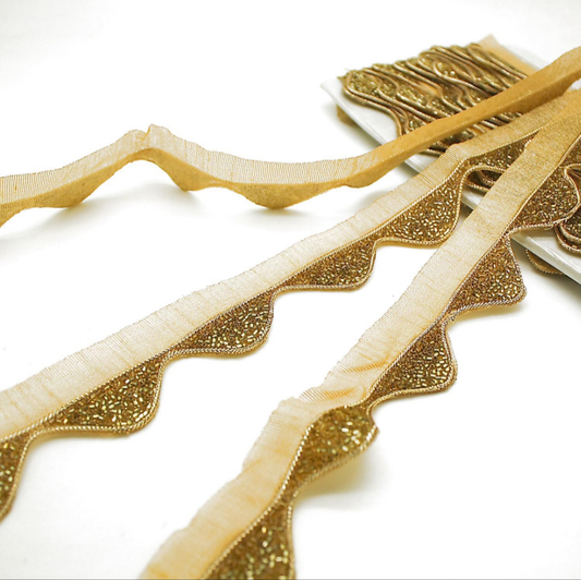 GOLD WAVE EDGING BEADED FABRIC TRIM - sarahi.NYC