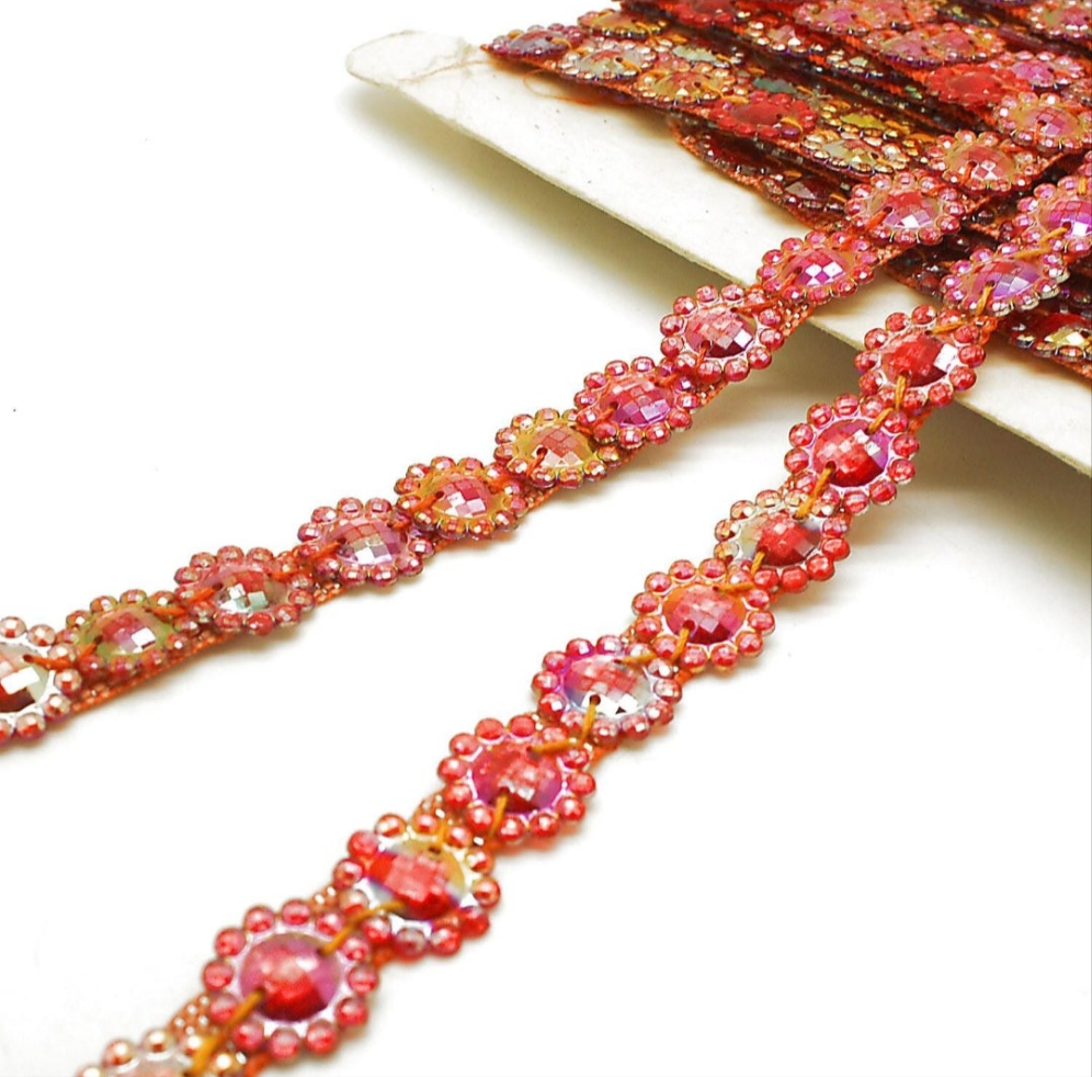 RED IRIDESCENT GEM TRIM - sarahi.NYC
