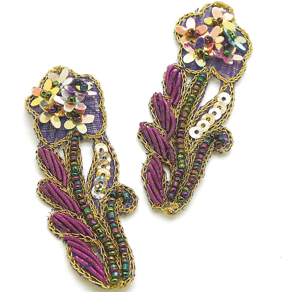 PURPLE GOLD SEQUIN BEADED APPLIQUE - sarahi.NYC