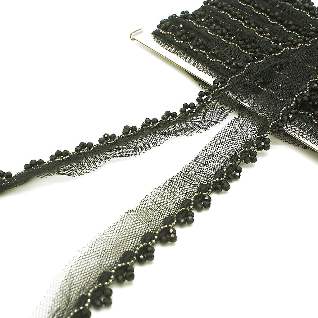 BLACK SILVER BEADED EDGING TRIM - sarahi.NYC