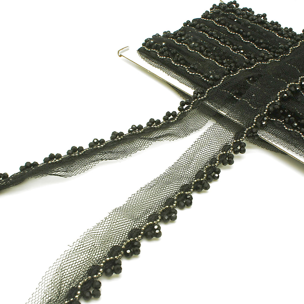 BLACK SILVER BEADED EDGING TRIM - sarahi.NYC