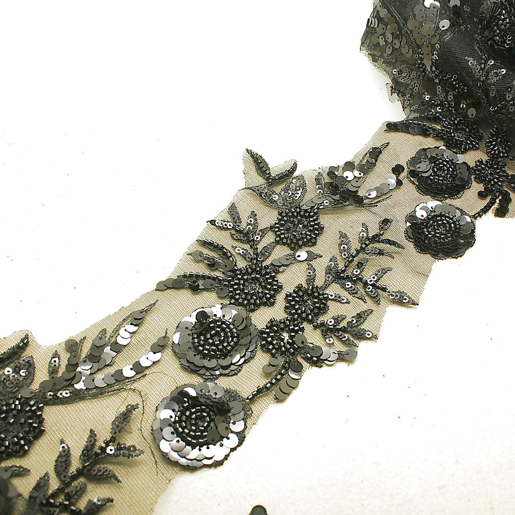 BLACK BEADED NET TRIM - sarahi.NYC