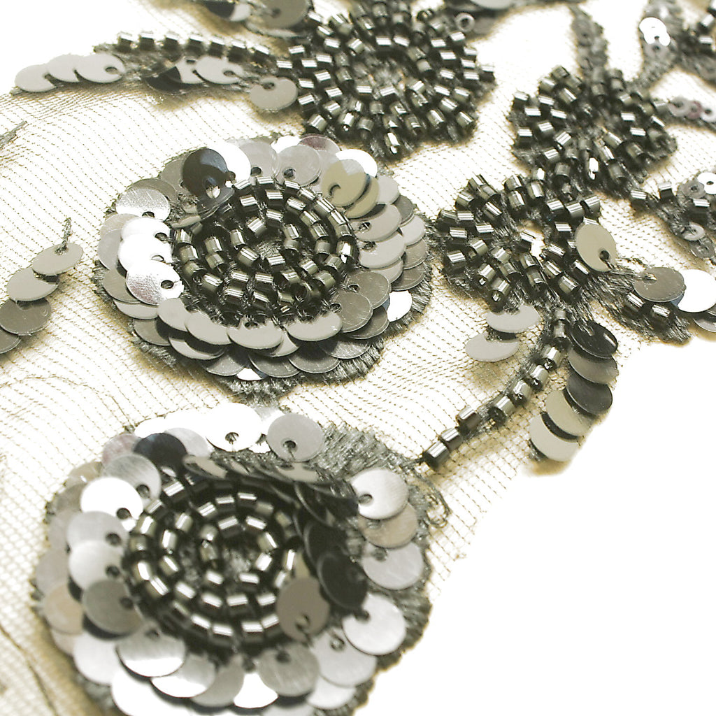 BLACK BEADED NET TRIM - sarahi.NYC