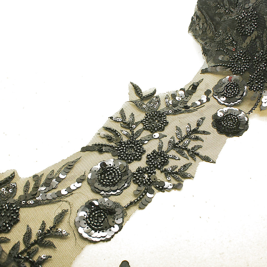 BLACK BEADED NET TRIM - sarahi.NYC