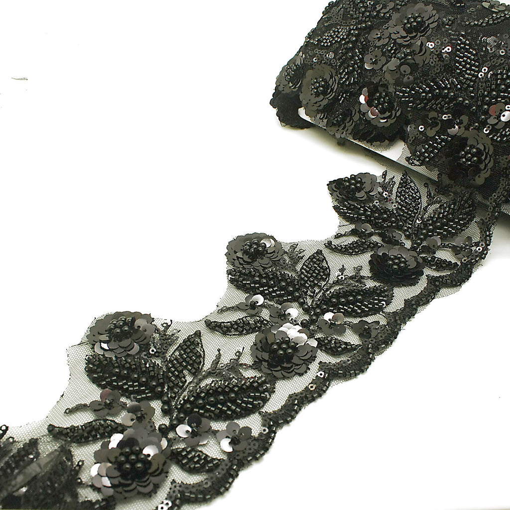 BLACK BEADED NET TRIM - sarahi.NYC