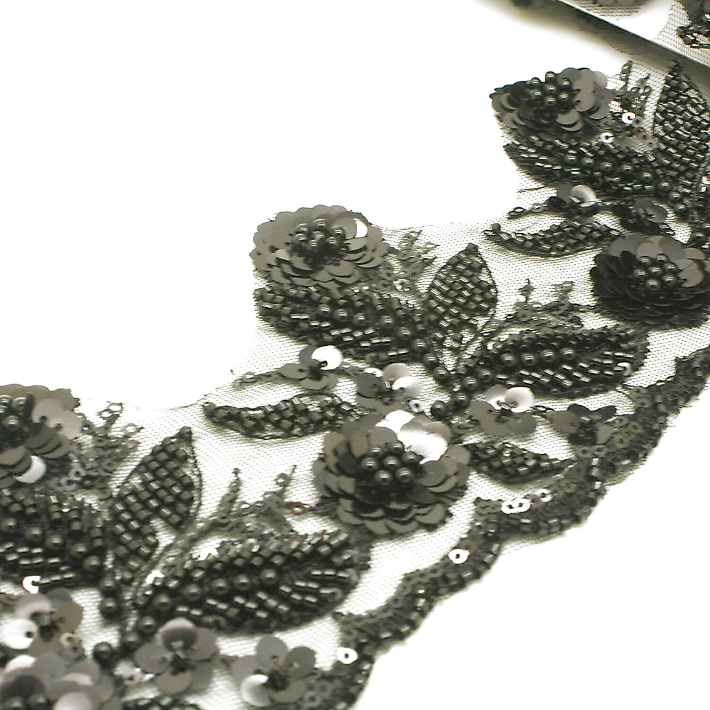 BLACK BEADED NET TRIM - sarahi.NYC