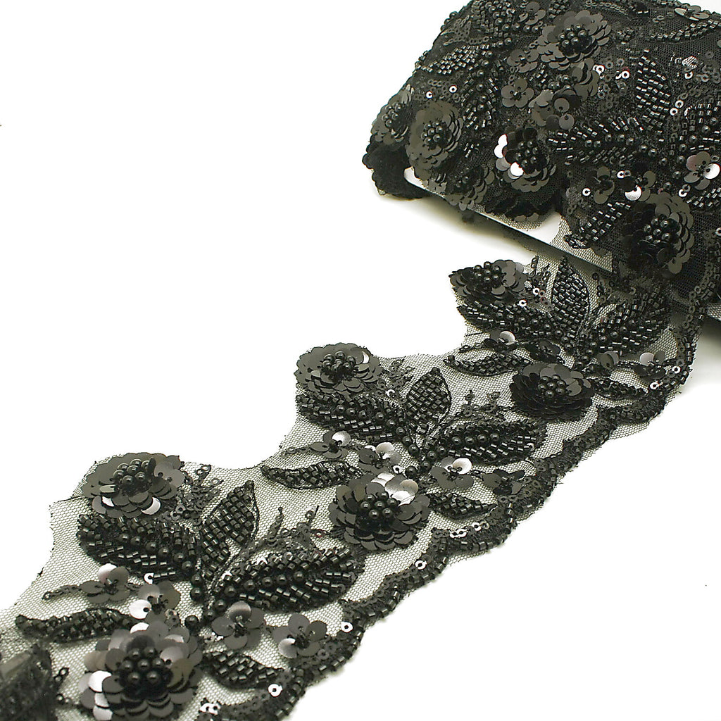 BLACK BEADED NET TRIM - sarahi.NYC