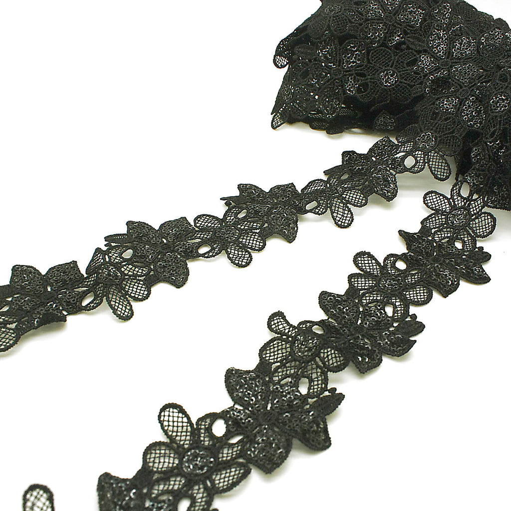 BLACK SEQUIN FLOWER TRIM - sarahi.NYC