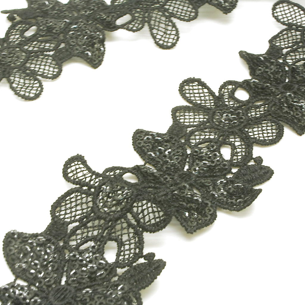 BLACK SEQUIN FLOWER TRIM - sarahi.NYC