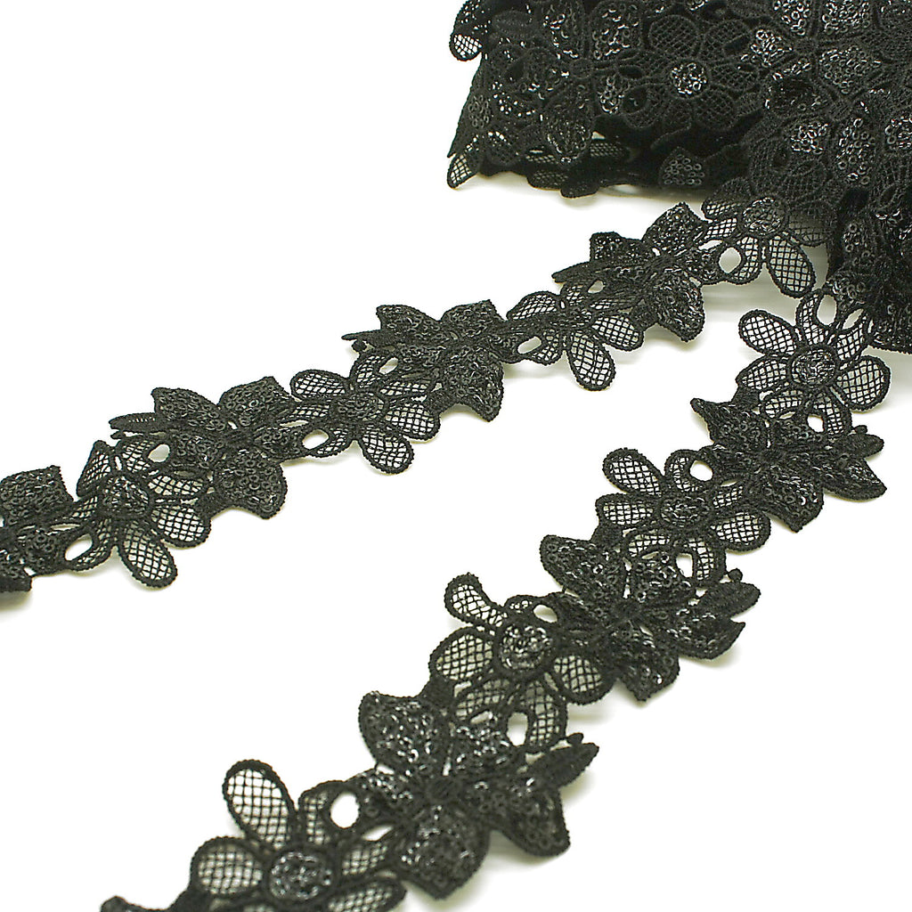 BLACK SEQUIN FLOWER TRIM - sarahi.NYC
