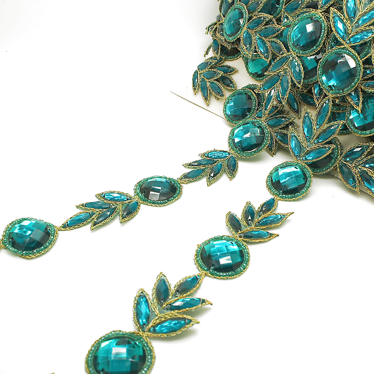 TEAL GREEN RHINESTONE TRIM - sarahi.NYC