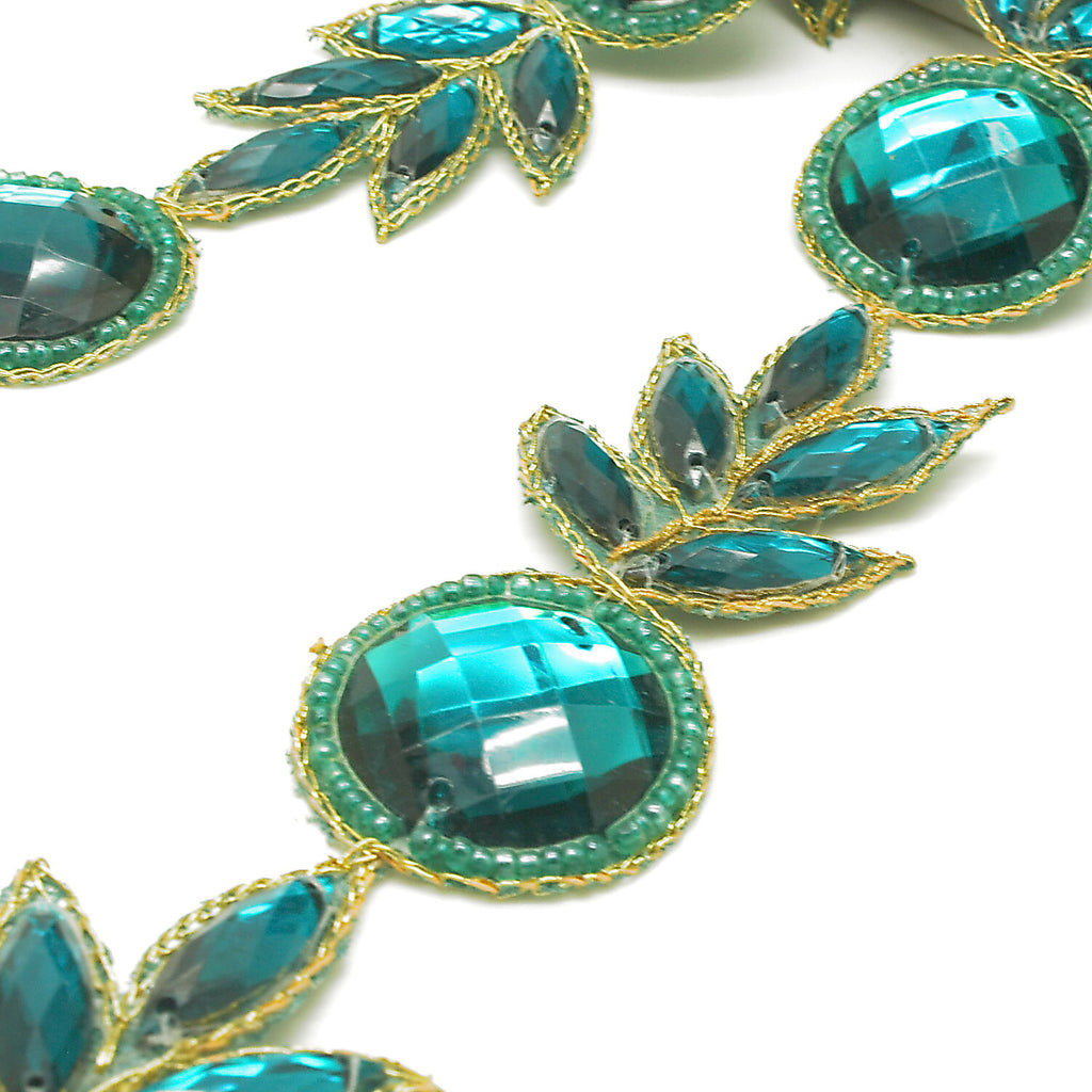 TEAL GREEN RHINESTONE TRIM - sarahi.NYC