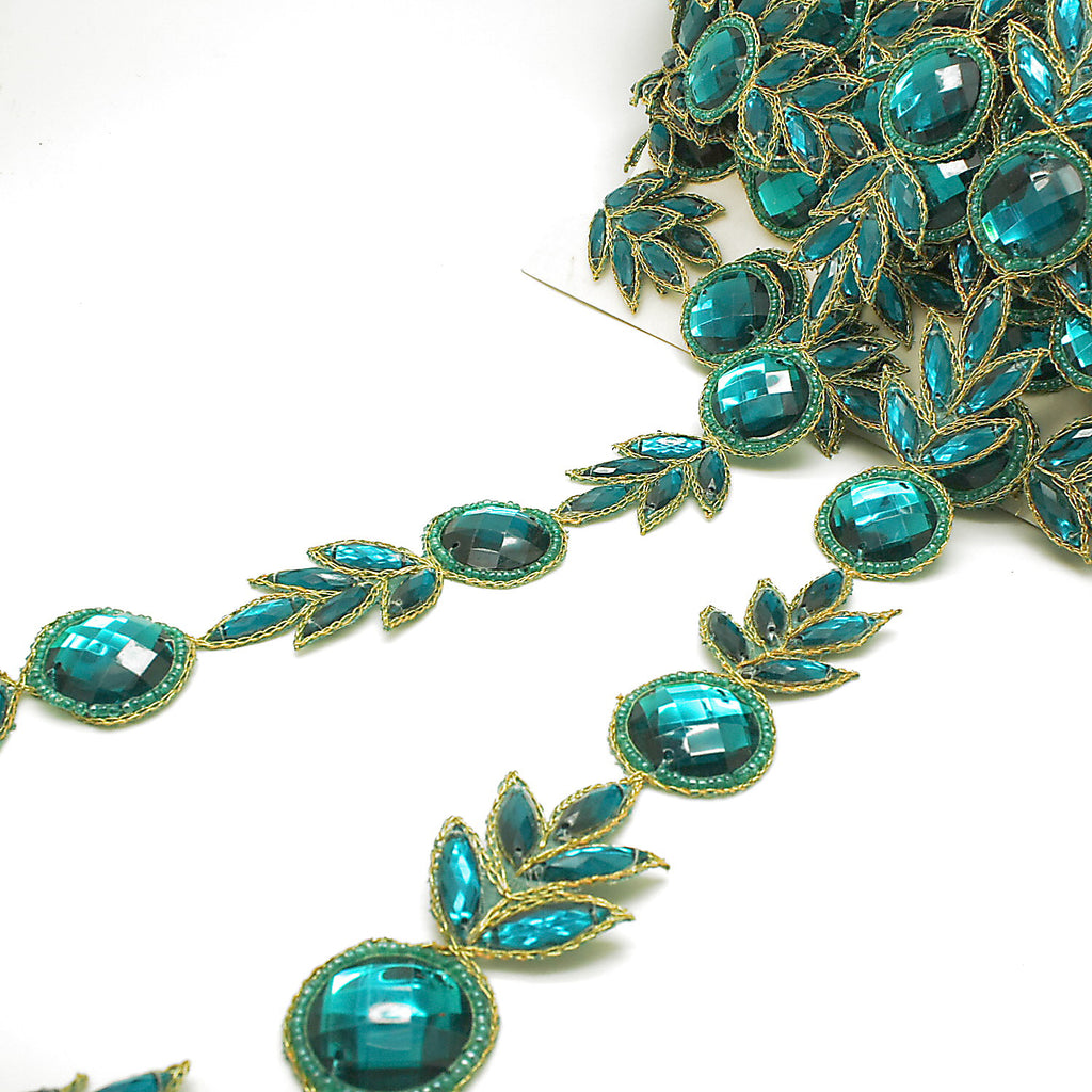 TEAL GREEN RHINESTONE TRIM - sarahi.NYC