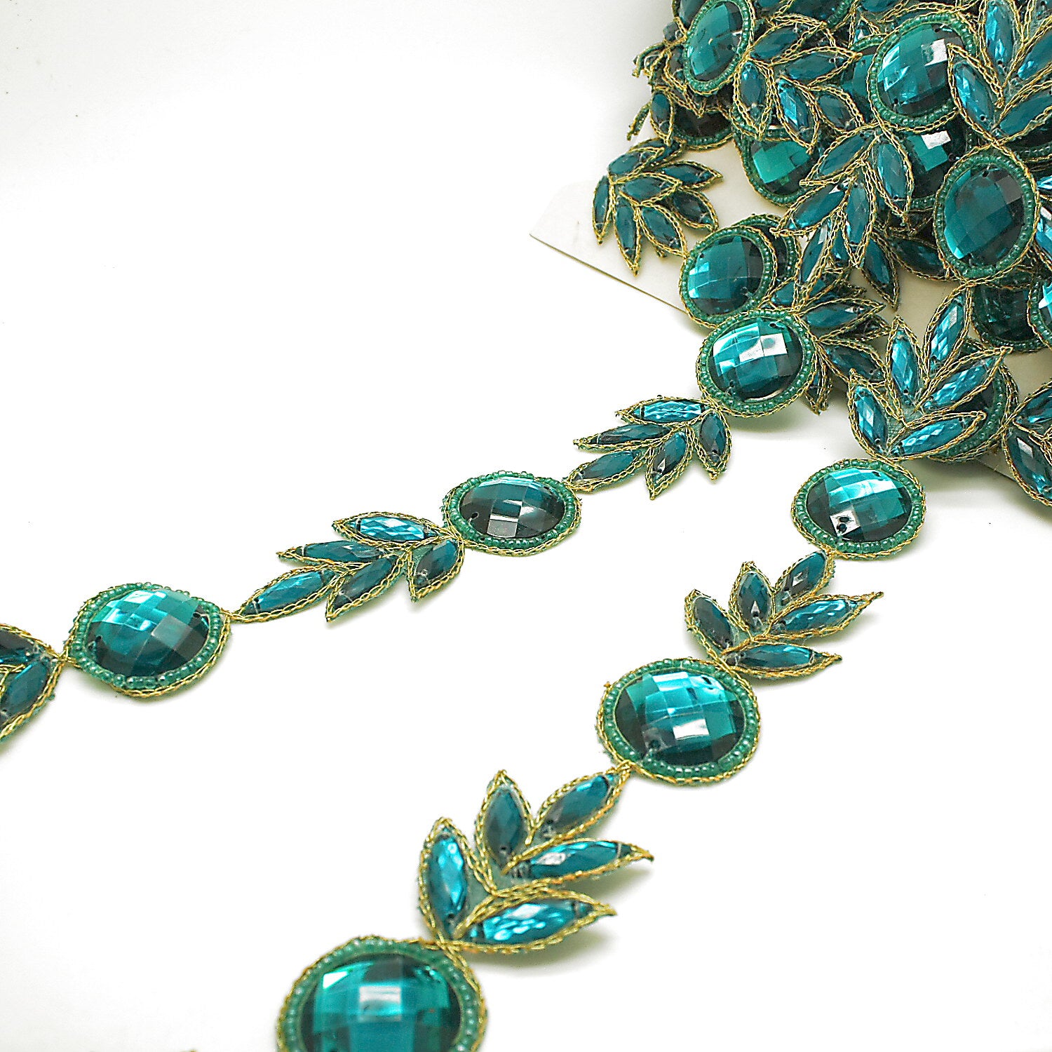 TEAL GREEN RHINESTONE TRIM - sarahi.NYC