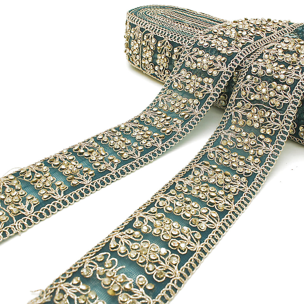 TEAL GOLD STONE TRIM - SARAHI.NYC