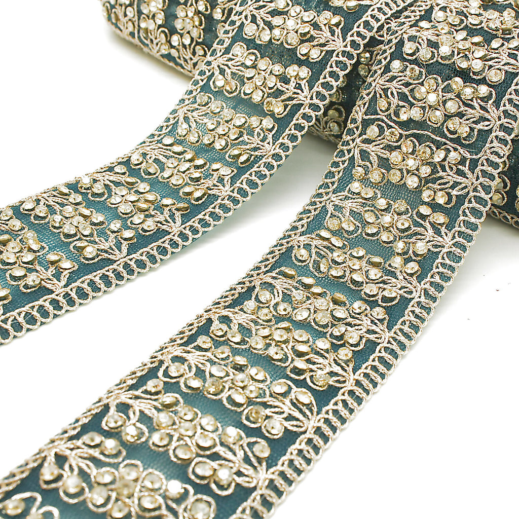 TEAL GOLD STONE TRIM - SARAHI.NYC