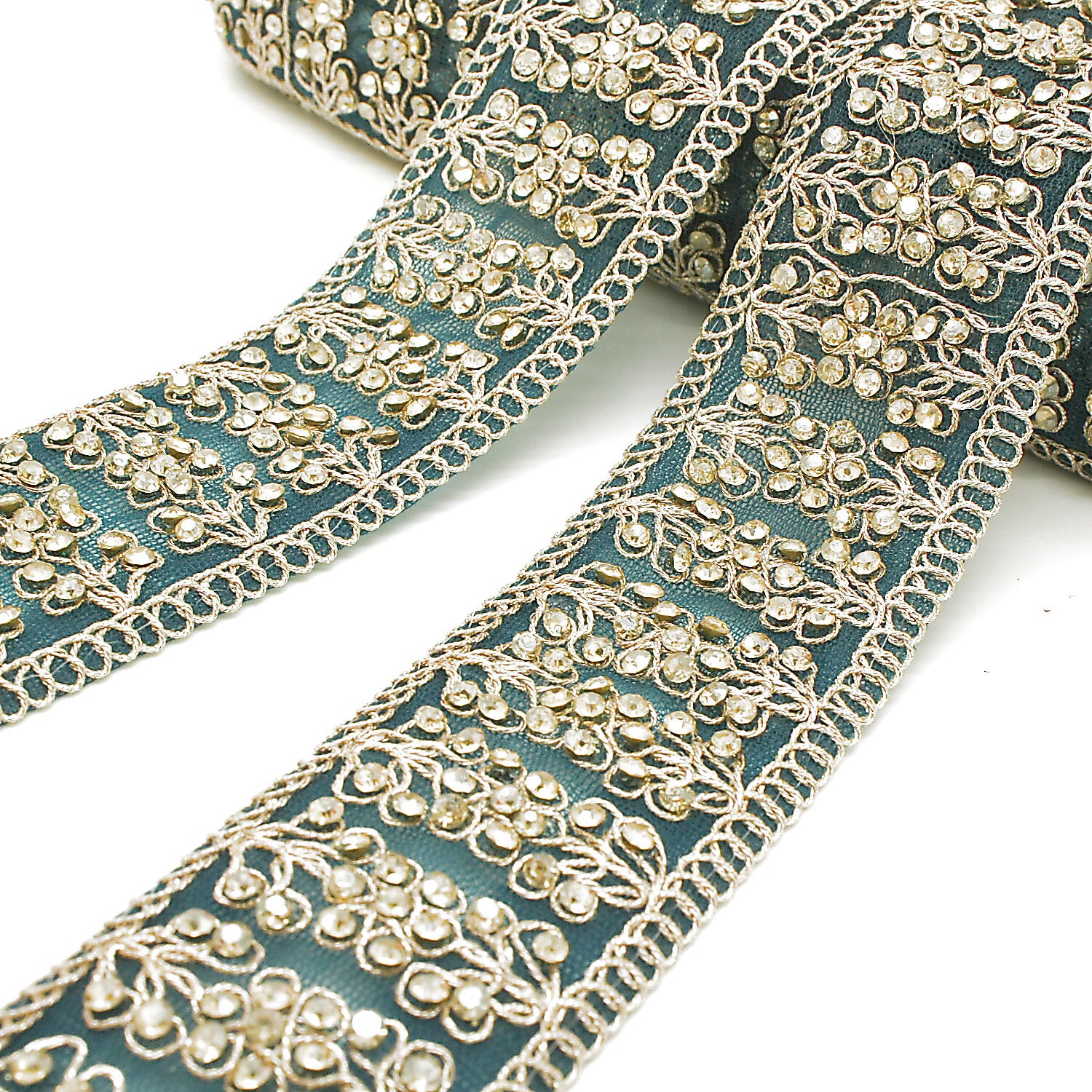 TEAL GOLD STONE TRIM - SARAHI.NYC