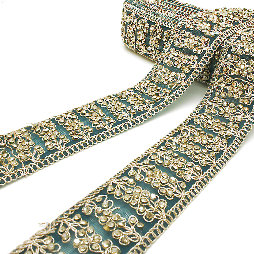 TEAL GOLD STONE TRIM - SARAHI.NYC