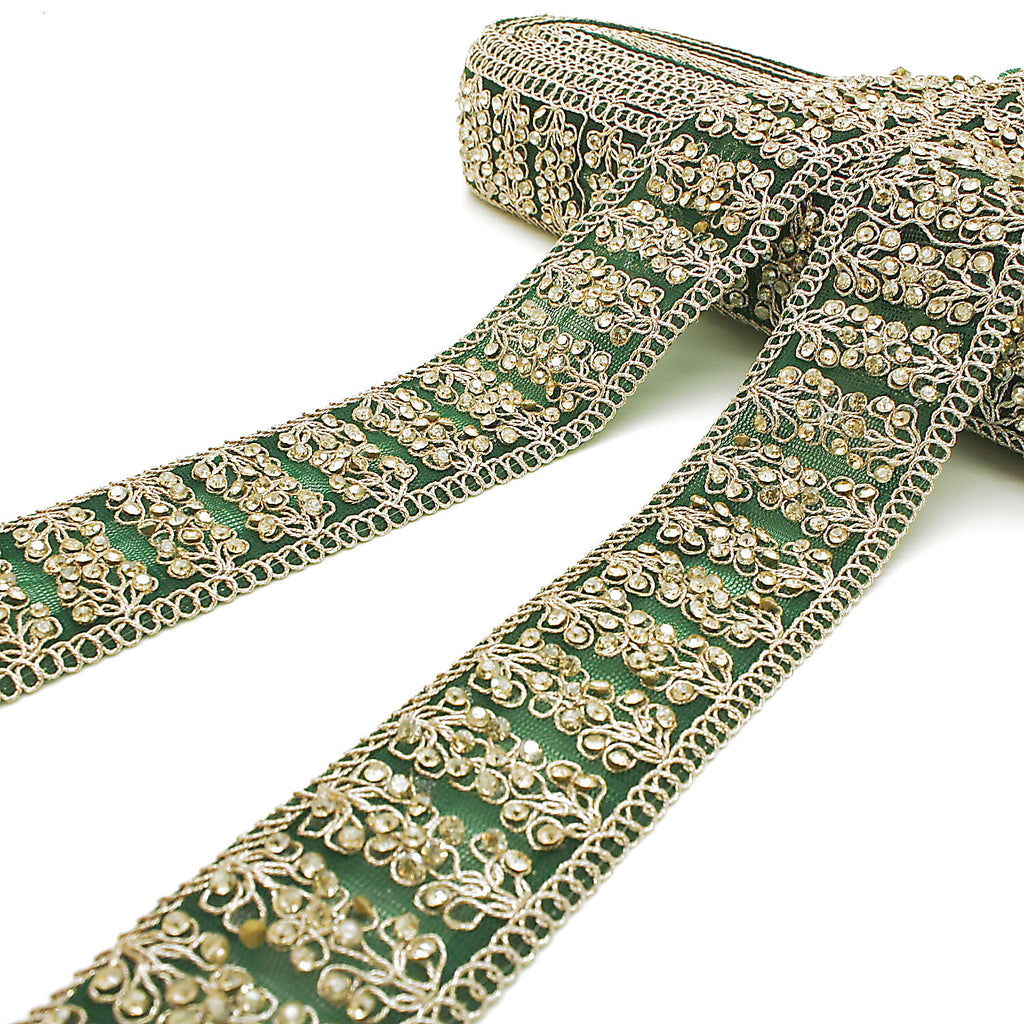 BOTTLE GREEN GOLD STONE TRIM - SARAHI.NYC