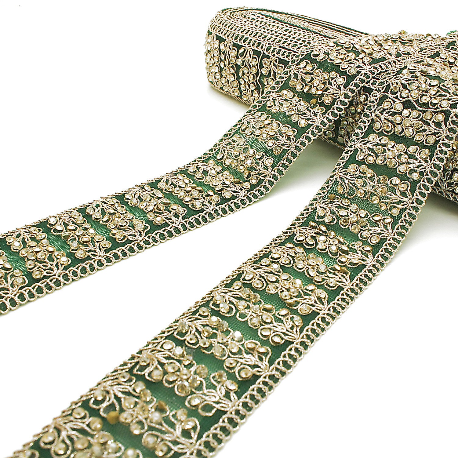 BOTTLE GREEN GOLD STONE TRIM - SARAHI.NYC