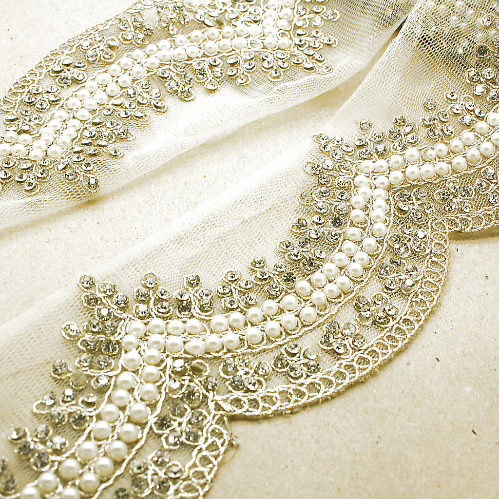 CREAM PEARL NET STONE TRIM - sarahi.NYC