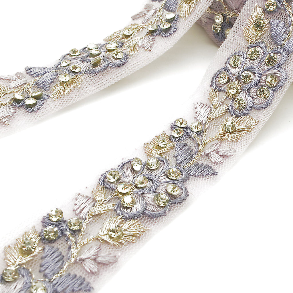 LILAC STONE EMBROIDERED TRIM - sarahi.NYC