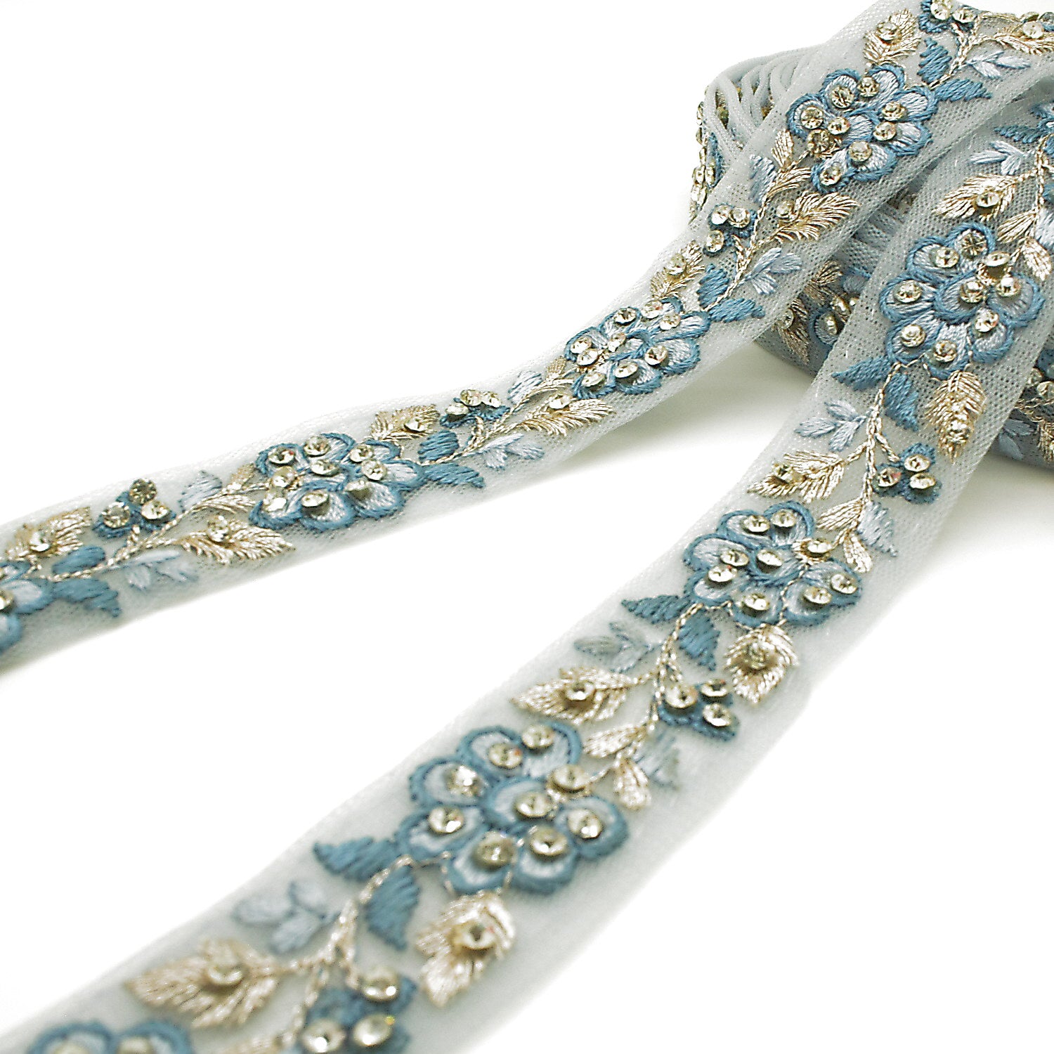 LIGHT BLUE EMBROIDERED STONE TRIM - sarahi.NYC