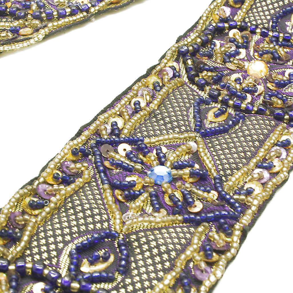 BLUE GOLD BEADED TRIM - sarahi.NYC