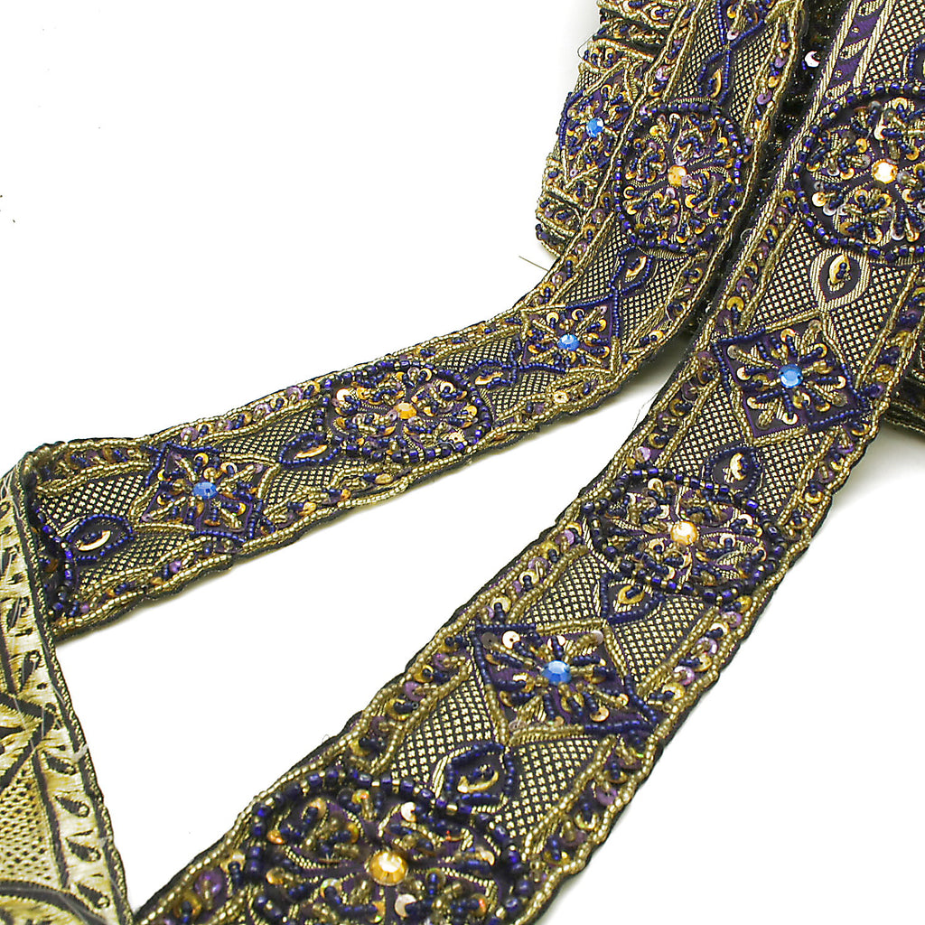 BLUE GOLD BEADED TRIM - sarahi.NYC