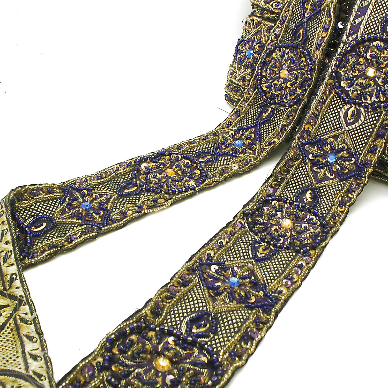 BLUE GOLD BEADED TRIM - sarahi.NYC