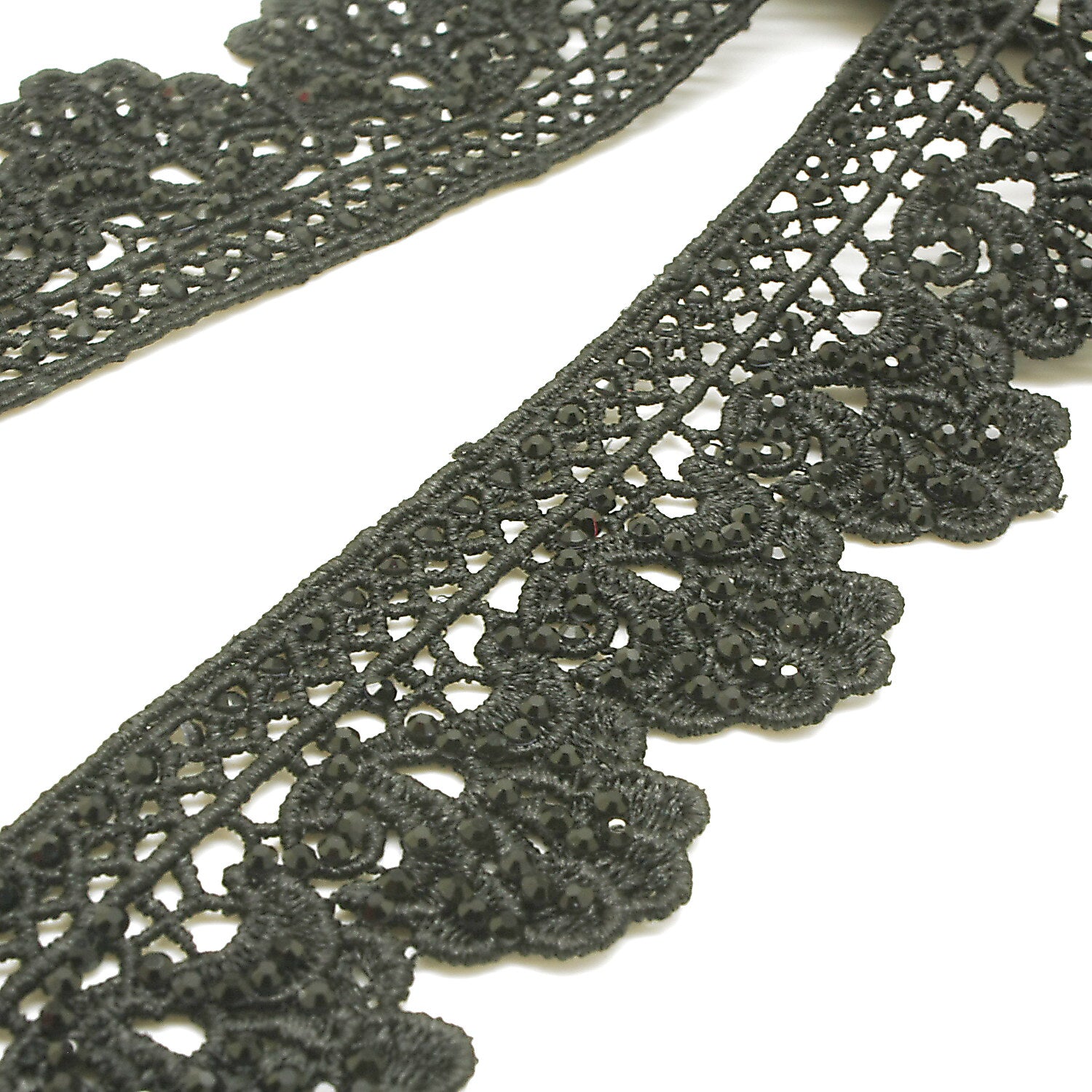 BLACK RHINESTONE LACE TRIM - sarahi.NYC