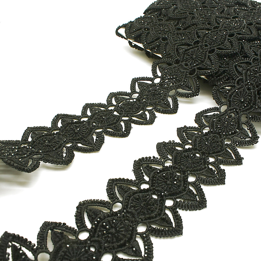 BLACK RHINESTONE LACE TRIM - sarahi.NYC