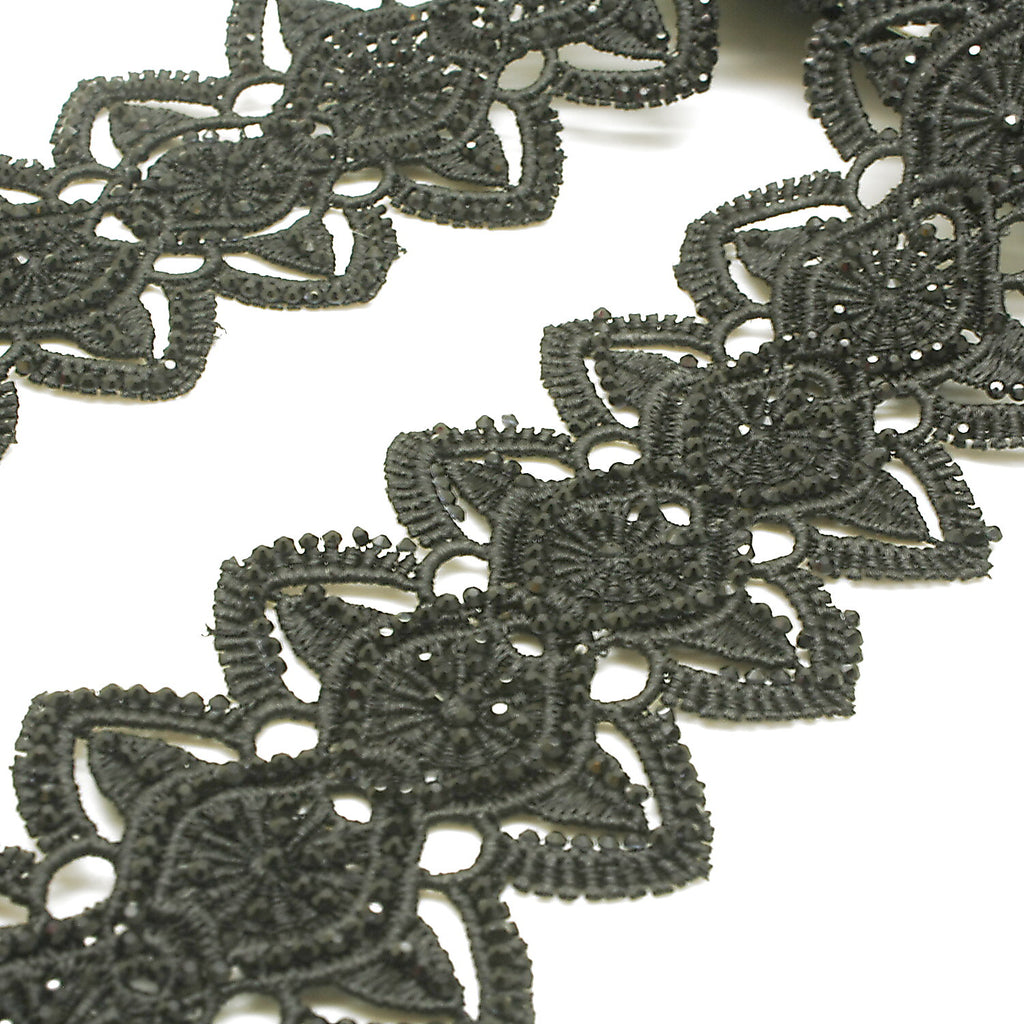 BLACK RHINESTONE LACE TRIM - sarahi.NYC