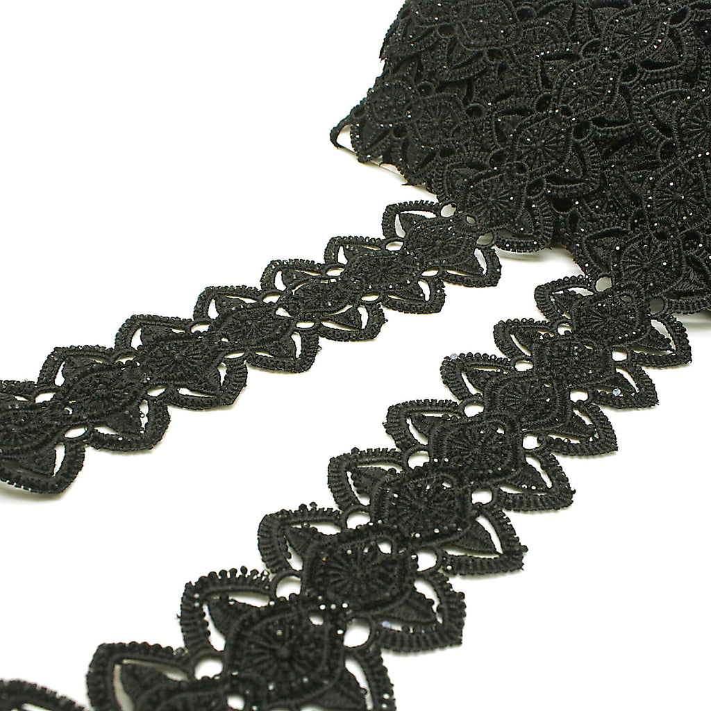 BLACK RHINESTONE LACE TRIM - sarahi.NYC