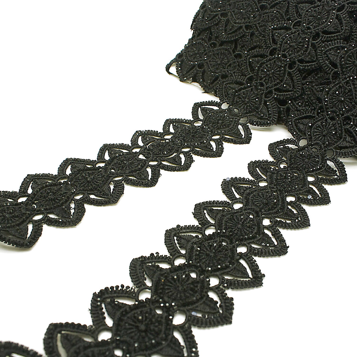 BLACK RHINESTONE LACE TRIM - sarahi.NYC