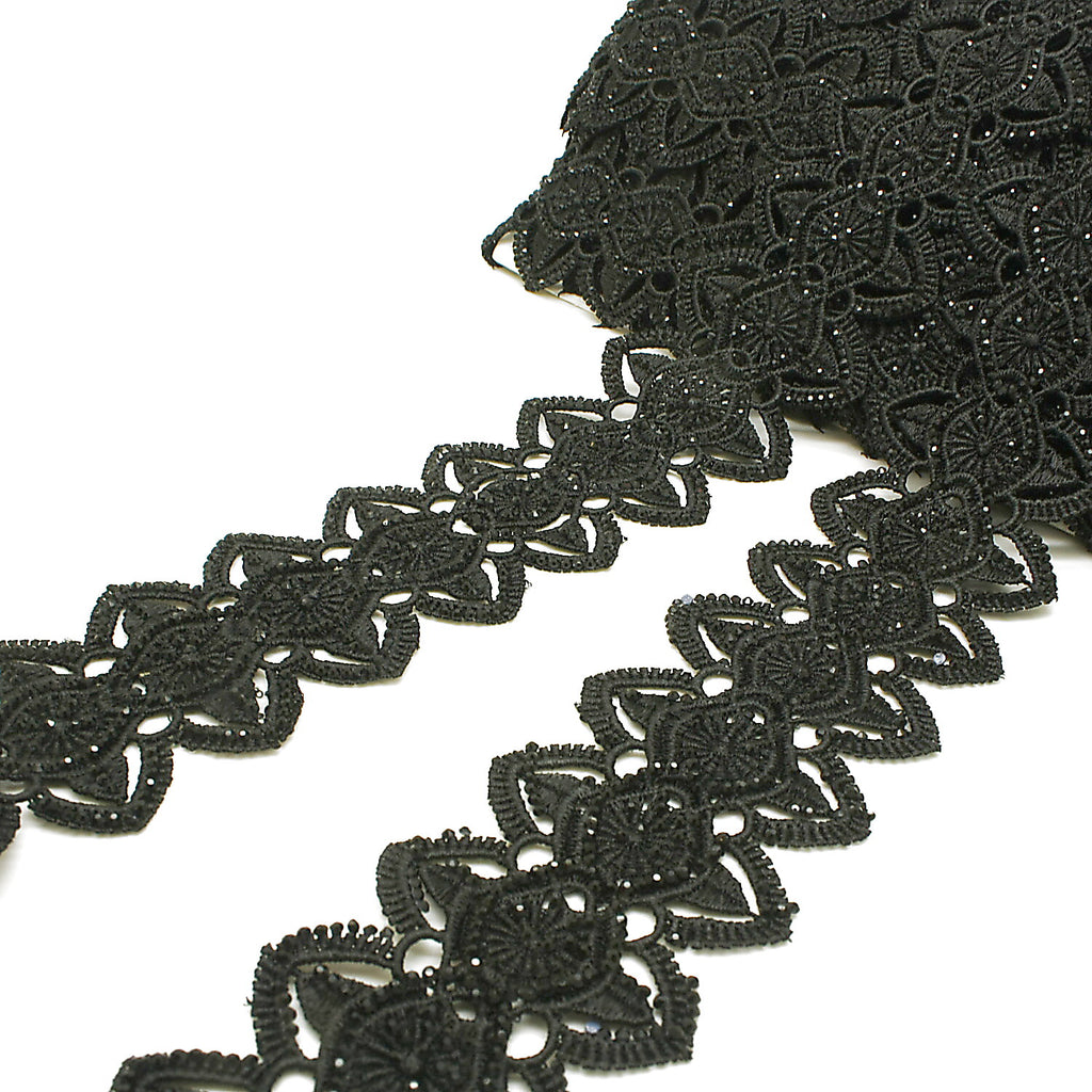 BLACK RHINESTONE LACE TRIM - sarahi.NYC