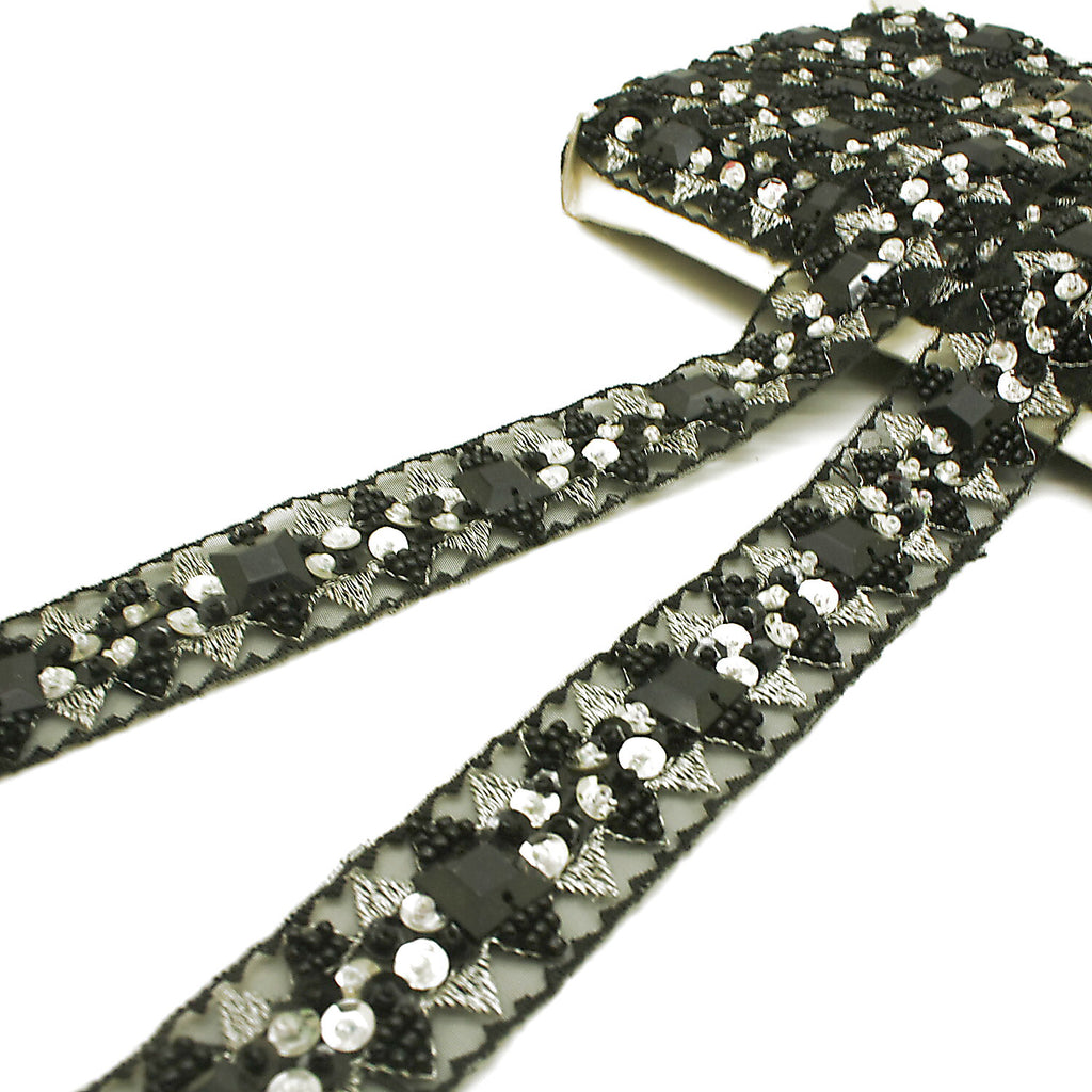 BLACK SILVER RHINESTONE TRIM - sarahi.NYC