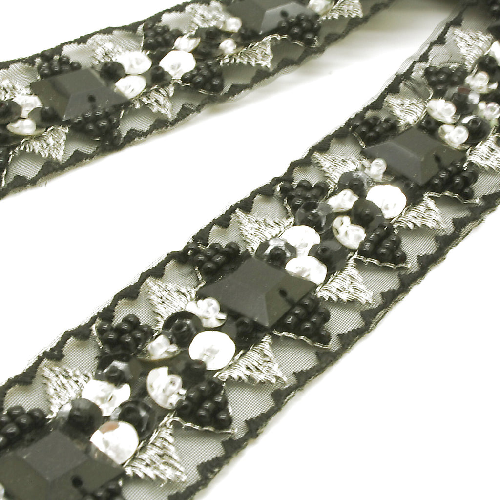 BLACK SILVER RHINESTONE TRIM - sarahi.NYC