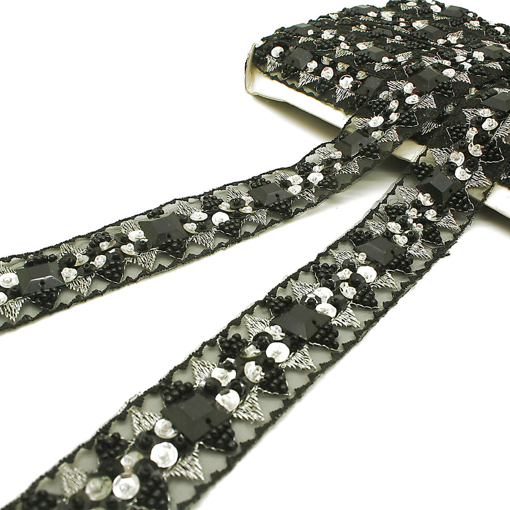 BLACK SILVER RHINESTONE TRIM - sarahi.NYC