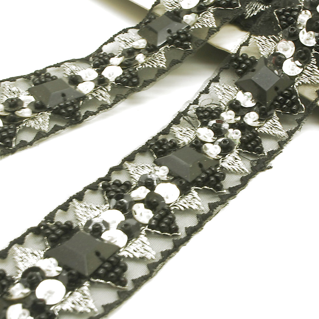 BLACK SILVER RHINESTONE TRIM - sarahi.NYC