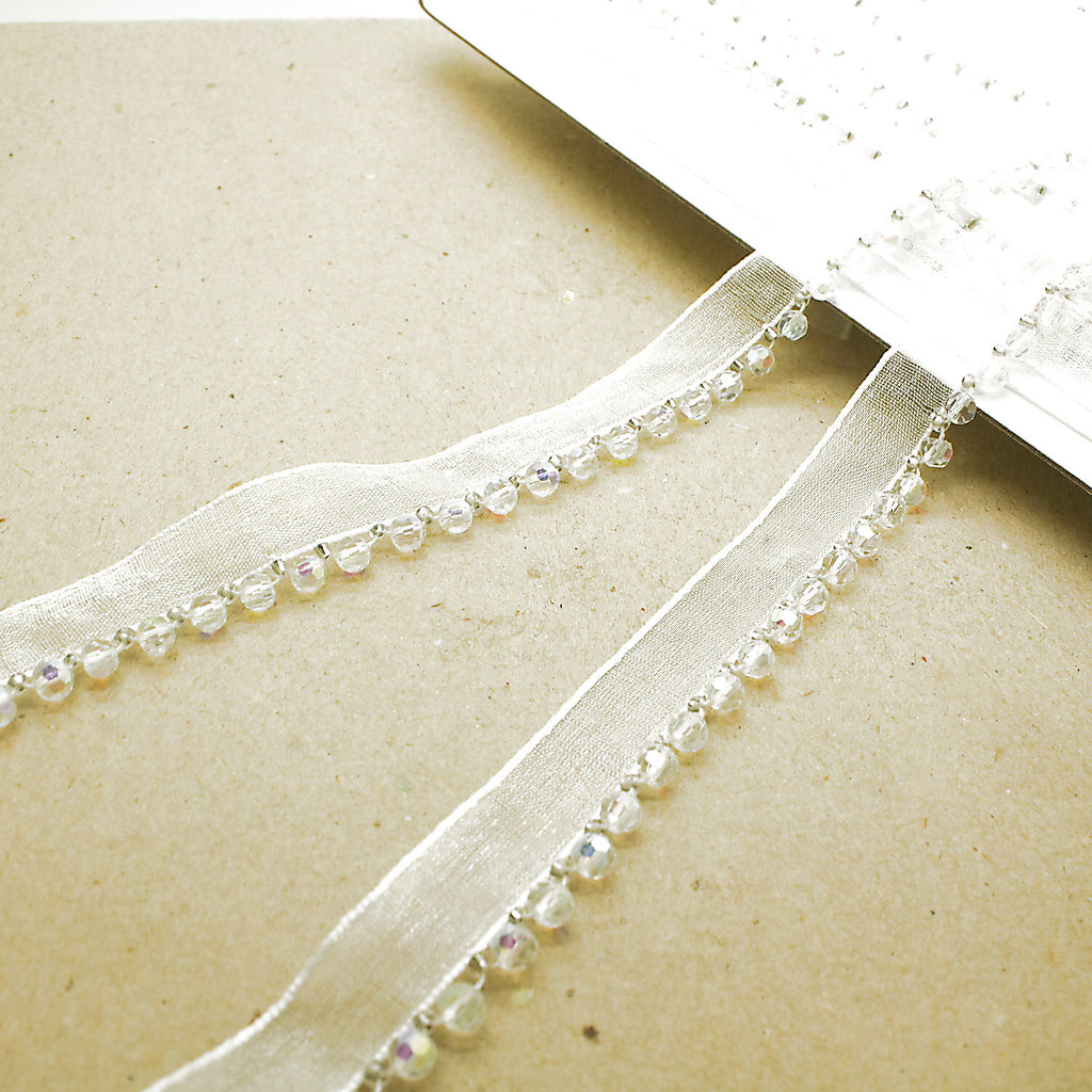 IRIDESCENT WHITE BEADED EDGING TRIM - sarahi.NYC