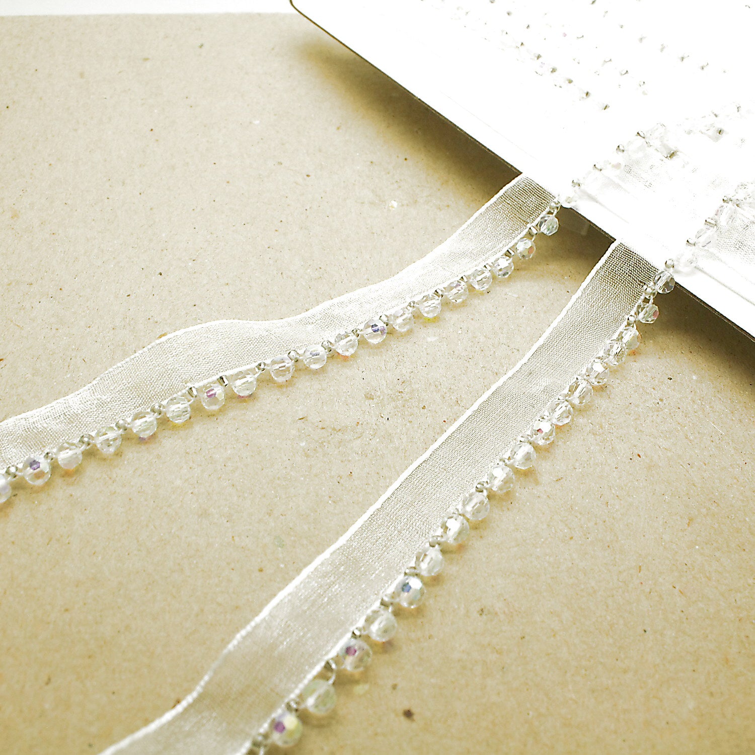 IRIDESCENT WHITE BEADED EDGING TRIM - sarahi.NYC