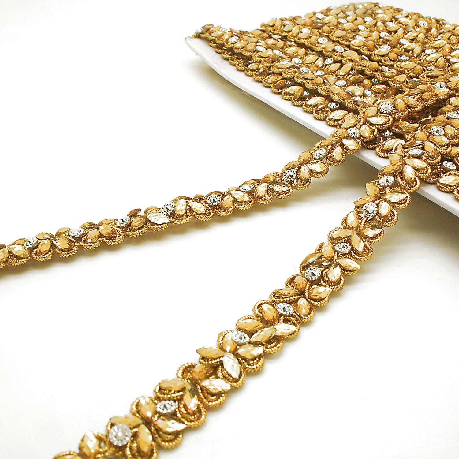 GOLD INTRICATE FLORAL RHINESTONE TRIM - sarahi.NYC