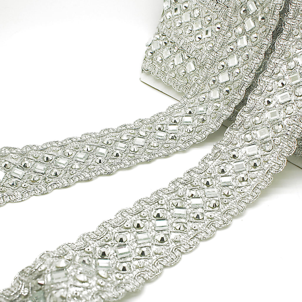 SILVER MIRROR RHINESTONE TRIM - sarahi.NYC