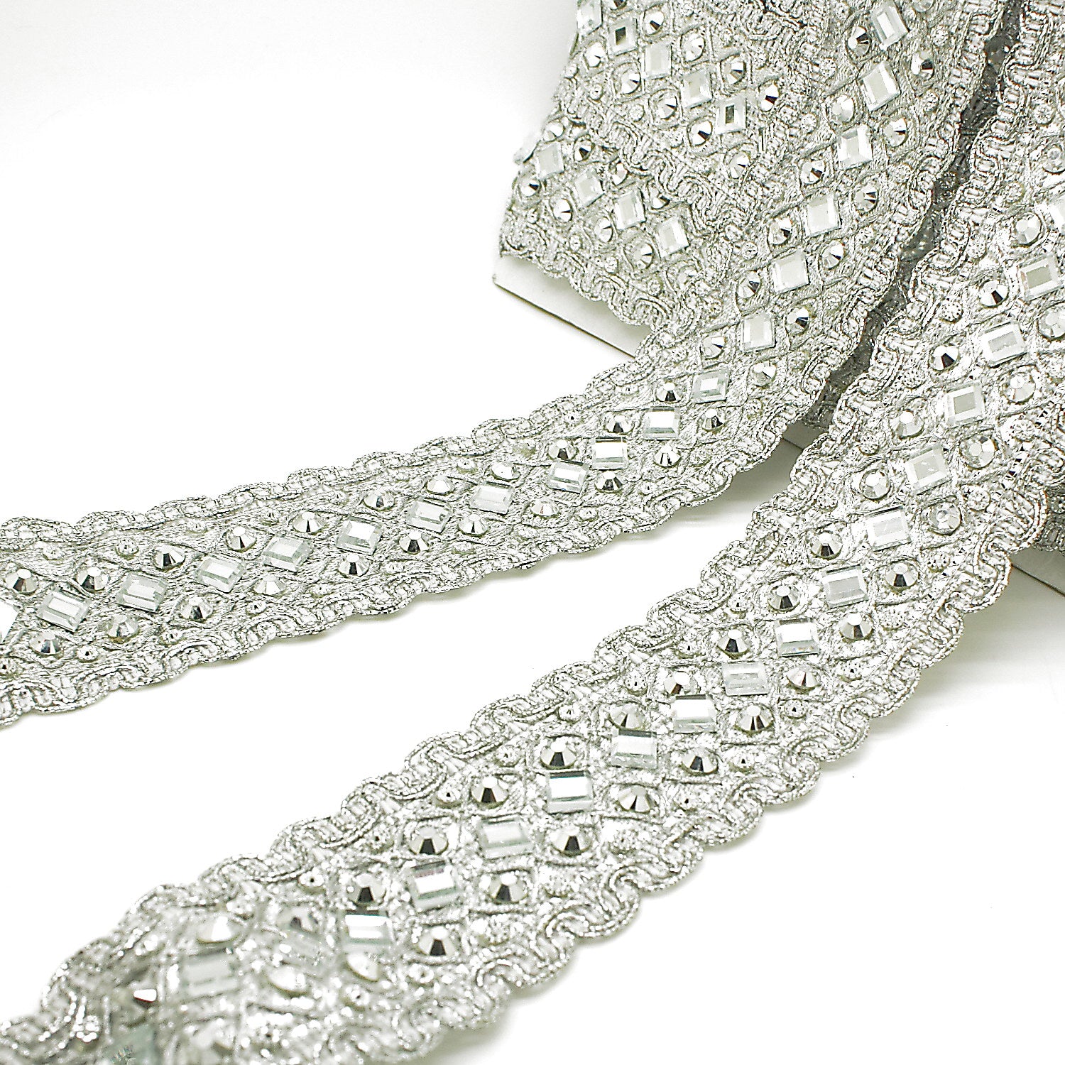 SILVER MIRROR RHINESTONE TRIM - sarahi.NYC